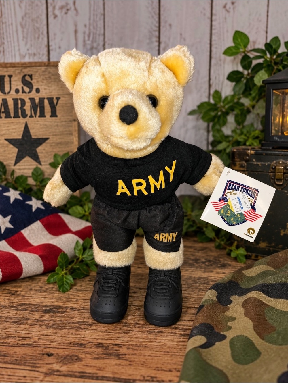 1989 Bear Forces of America Army Teddy Bear Plush 11” w Tags Boots Military Toy